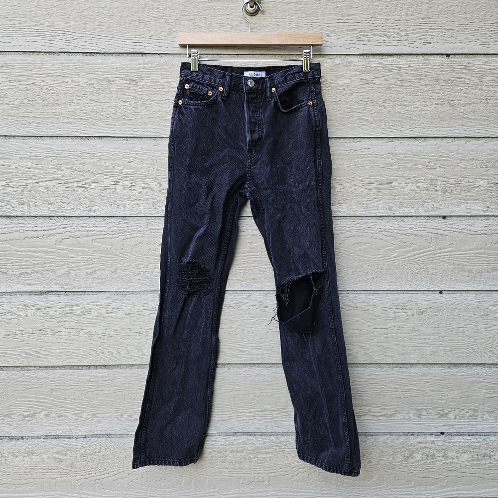 RE/DONE button fly High Rise Loose jeans Washed Black with Rips size 25